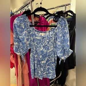 LC Lauren Conrad Blue Floral Blouse